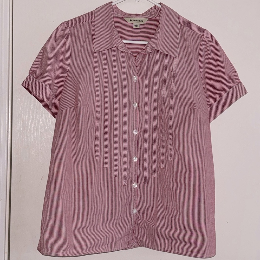 St. John's Bay Red/White Stripe Button Up Blouse - Size Large